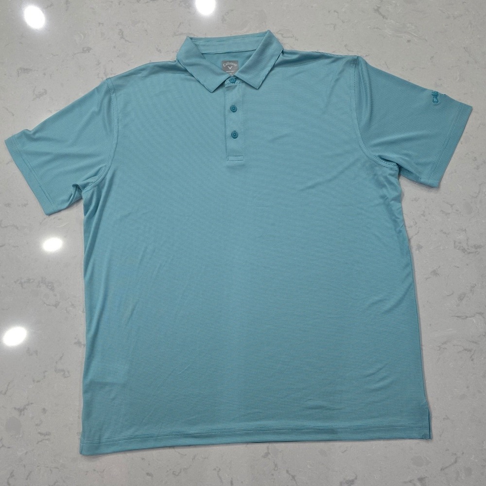 Callaway Opti-Dri Men's XL Teal Blue White Striped Golf Polo Performance